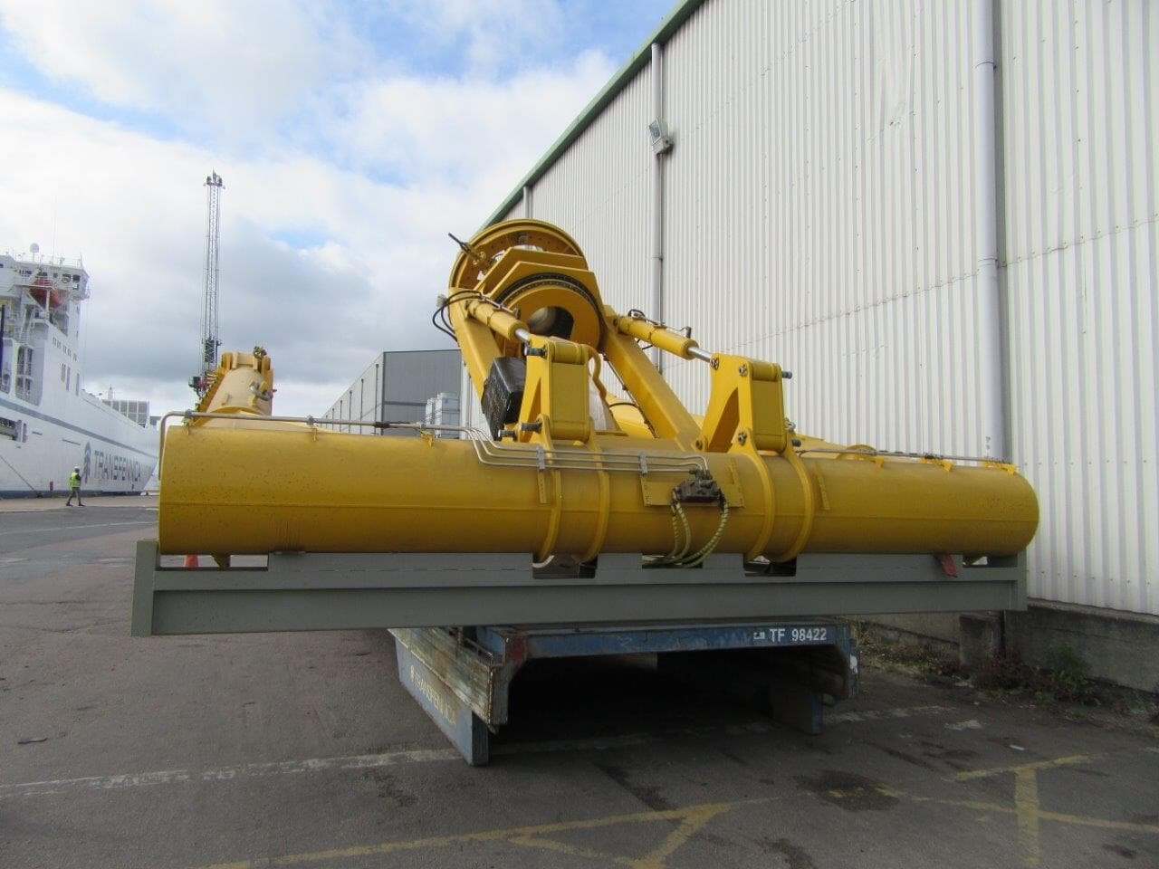 Large cargo loaded on cassette trailer and prepared for RO-RO shipment by Enkel Project Logistics Ltd.