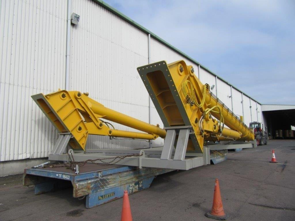 large heavy A-frame loaded on cassette (mafi trailer) at port