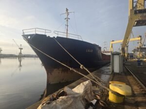 chartered ship awaiting to be loaded with oversize and heavy cargo in Poland