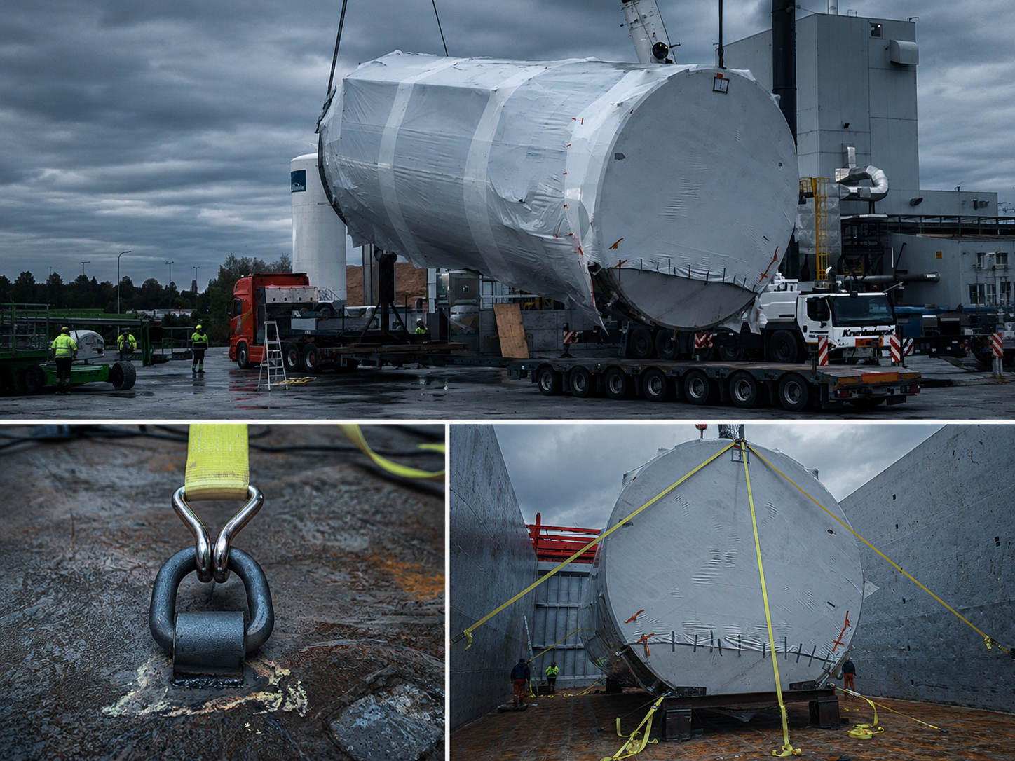 large and heavy storage tank being transported on board the ship from Finland to Sweden. 